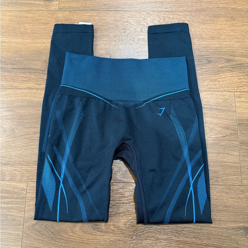 Gymshark Kids Black Leggings with Teal Graphic Accents